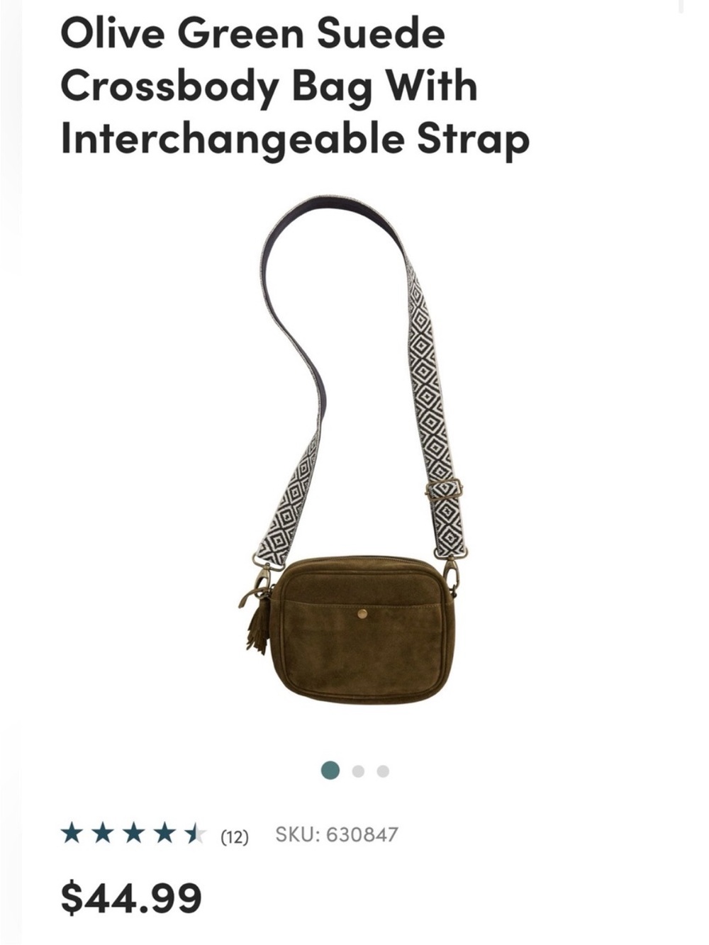 Olive Green Suede Crossbody Bag with Interchangeable Strap